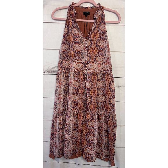 Bardot Size 10 Dress Sleeveless Fall Colors Ruffle Collared Buttons Sparkles - Picture 1 of 6